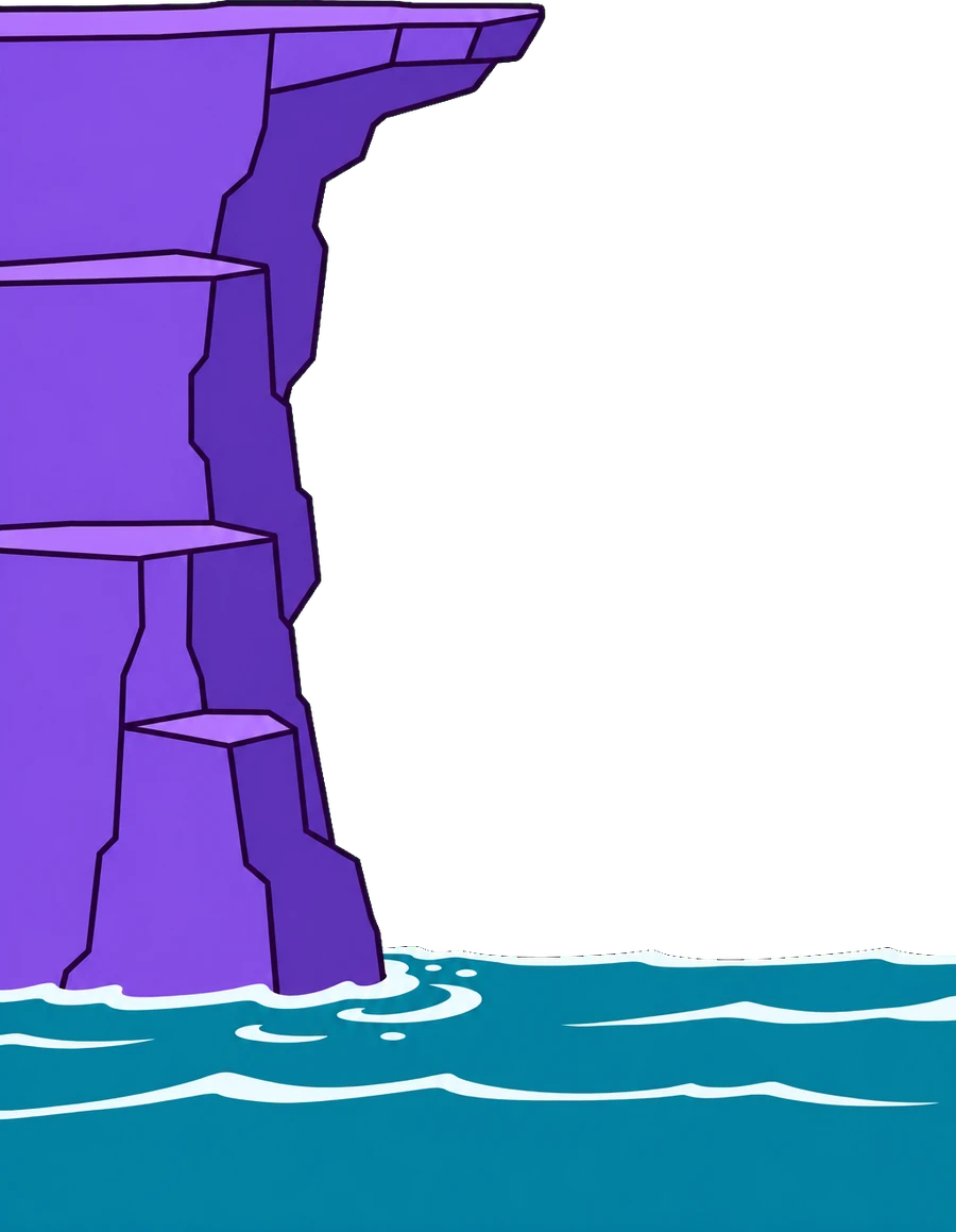 A violet cliff column over the sea